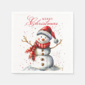 Schattigee Sneeuwman Winter Waterverf Vrolijk Kers Servet (Voorkant)