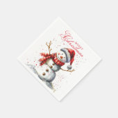 Schattigee Sneeuwman Winter Waterverf Vrolijk Kers Servet (Hoek)
