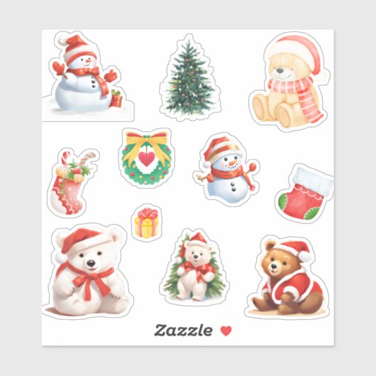 Schattigee Sneeuwman winter wit Beer Kerstmis Sticker (Vel)