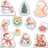 Schattigee Sneeuwman winter wit Beer Kerstmis Sticker (Voorkant)