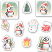 Schattigee Sneeuwman winterpinguïn Kerstmis Sticker (Voorkant)