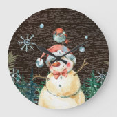 Schattigee Sneeuwman & Woodland Dieren Kerst Schat Grote Klok (Voorkant)