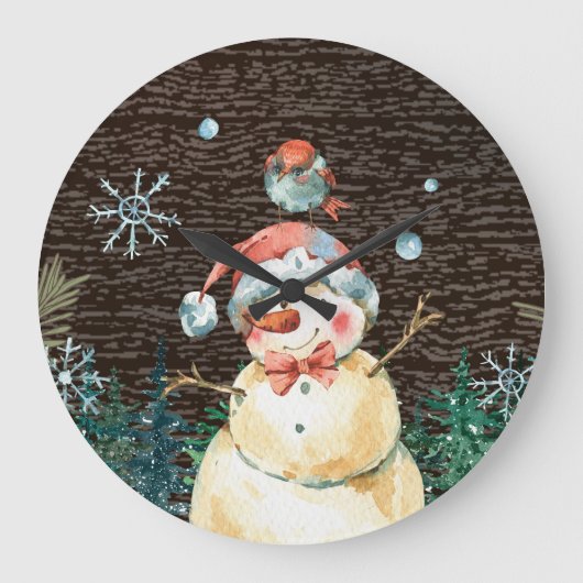 Schattigee Sneeuwman & Woodland Dieren Kerst Schat Grote Klok (Voorkant)