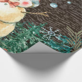 Schattigee Sneeuwman & Woodland Dieren Kerstmis Cadeaupapier (Hoek)