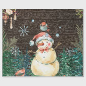 Schattigee Sneeuwman & Woodland Dieren Kerstmis Cadeaupapier (Vlak)