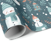 Schattigee Sneeuwmannen Greenery Sneeuwgroen Kerst Cadeaupapier (Rol Hoek)