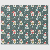 Schattigee Sneeuwmannen Greenery Sneeuwgroen Kerst Cadeaupapier (Vlak)