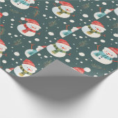 Schattigee Sneeuwmannen Greenery Sneeuwgroen Kerst Cadeaupapier (Hoek)