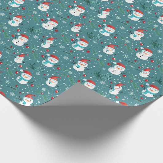 Schattigee Sneeuwmannen Greenery Sneeuwgroen Kerst Cadeaupapier (Hoek)