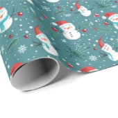 Schattigee Sneeuwmannen Greenery Sneeuwgroen Kerst Cadeaupapier (Rol Hoek)