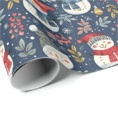 Schattigee Sneeuwmannen Greenery Sneeuwvlokken Bla Cadeaupapier (Rol Hoek)