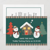 Schattigee Sneeuwmannen Kerst Plaid Save the Date  Kaart (Voorkant / Achterkant)