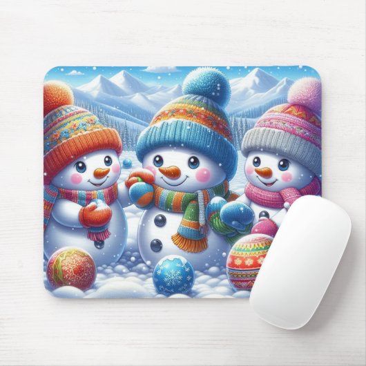 Schattigee Sneeuwmannen Speelse Winter Mousepad Gi Muismat (Met muis)