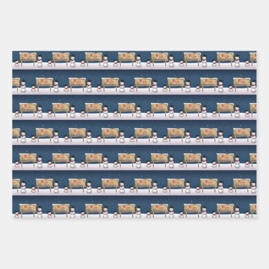 Schattigee sneeuwmannen Vrolijke Kerstboom Sneeuw Inpakpapier Vel (Voorkant 2)