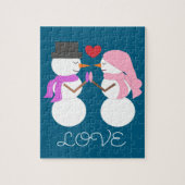Schattigee Sneeuwmensen in de Liefde- donker turqu Legpuzzel (Verticaal)