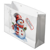 Schattigee sneeuwpop aangepaste naam Label kerstsn Groot Cadeauzakje (Voorkant Gekanteld)