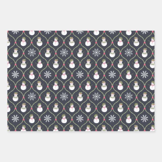 Schattigee sneeuwpop bladeren bessen sneeuwvlokken inpakpapier vel (Voorkant)