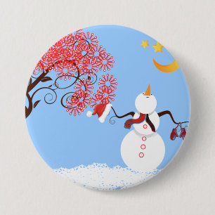 Schattigee sneeuwpop die omhoog naar de Maan Butto Ronde Button 7,6 Cm