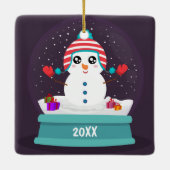 Schattigee sneeuwpop gepersonaliseerde baby's eers keramisch ornament (Achterkant)