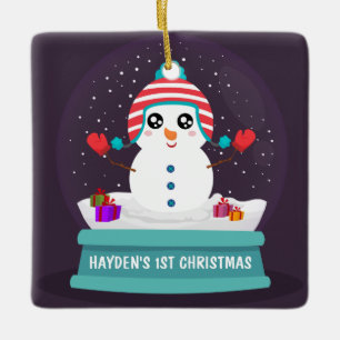 Schattigee sneeuwpop gepersonaliseerde baby's eers keramisch ornament