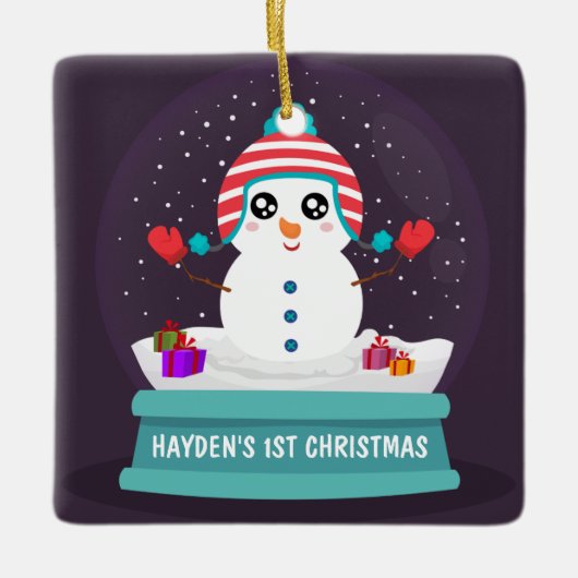 Schattigee sneeuwpop gepersonaliseerde baby's eers keramisch ornament (Voorkant)