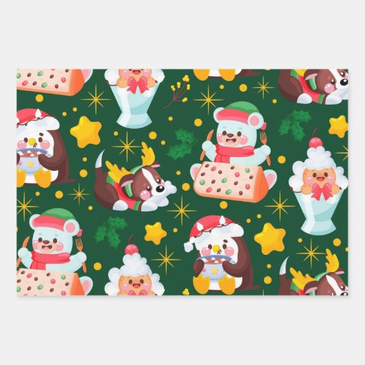 Schattigee sneeuwpop hondenkerst inpakpapier vel (Voorkant)