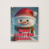 Schattigee sneeuwpop kerst gepersonaliseerde Kinde Legpuzzel (Verticaal)