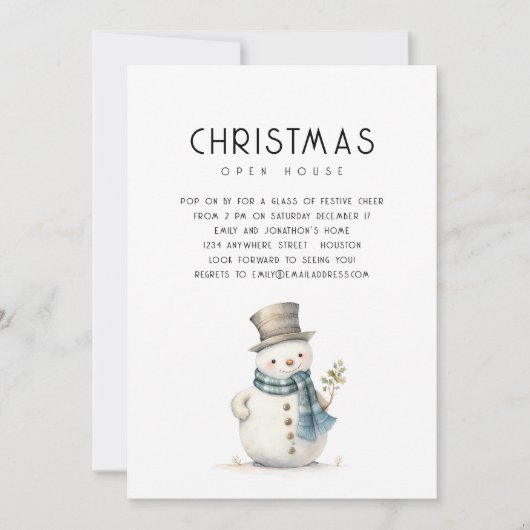Schattigee sneeuwpop kerst open huis kaart (Voorkant)