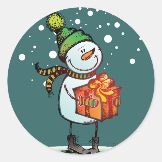 Schattigee sneeuwpop Kerst stickers (Voorkant)