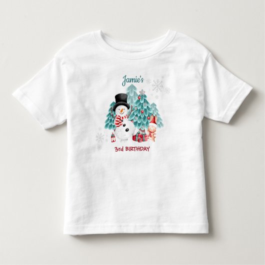 Schattigee sneeuwpop kerst verjaardagsnaam kinder shirts (Voorkant)