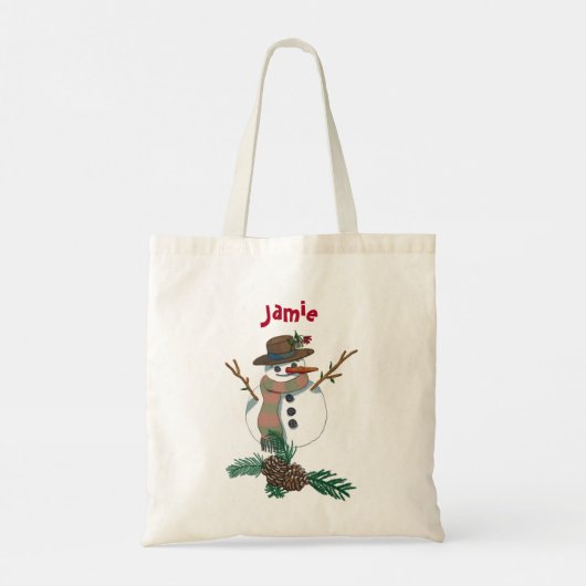 Schattigee sneeuwpop met jouw naam erop. tote bag (Achterkant)