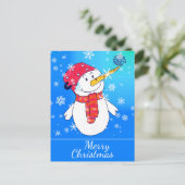 Schattigee sneeuwpop met sneeuwvlok Tekening Kerst Feestdagenkaart (Staand voorkant)