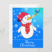 Schattigee sneeuwpop met sneeuwvlok Tekening Kerst Feestdagenkaart (Voorkant / Achterkant)