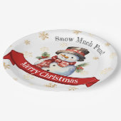 Schattigee sneeuwpop rood & gouden kerstfeest papieren bordje (Gekanteld)