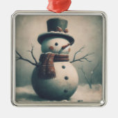 Schattigee sneeuwpop voor sneeuwkerst metalen ornament (Voorkant)