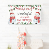 Schattigee sneeuwpop winterkerst 2e verjaardagsfee spandoek (Insitu)