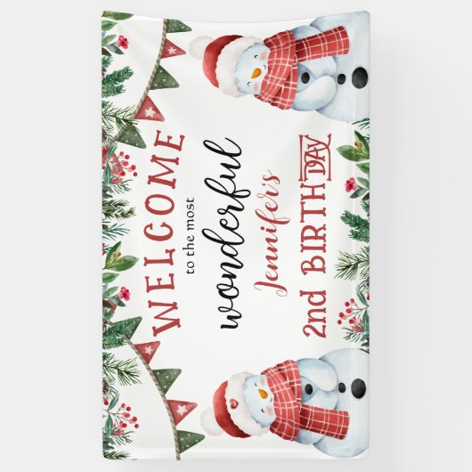 Schattigee sneeuwpop winterkerst 2e verjaardagsfee spandoek (Verticaal)