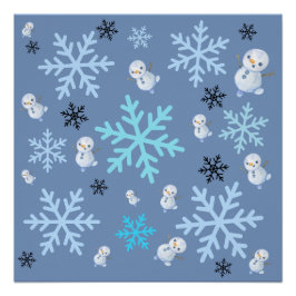 Schattigee sneeuwpoppen en sneeuwvlokken in blauwg perfect poster