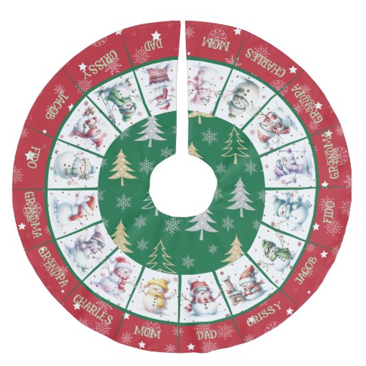 Schattigee sneeuwpoppen geborsteld polyester boomr kerstboom rok (Voorkant)