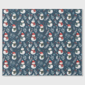 Schattigee sneeuwpoppen Greenery Blue Christmas Cadeaupapier (Vlak)