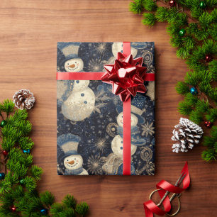 Schattigee sneeuwpoppen met sneeuwvlokken Ontwerp Cadeaupapier