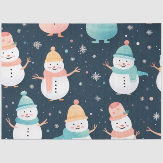 Schattigee sneeuwpoppen Sneeuwvlokken Pastel Black Tissuepapier (Voorkant)