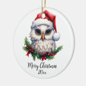 Schattigee Sneeuwuil in Santa Hat Holly Custom Keramisch Ornament (Links)