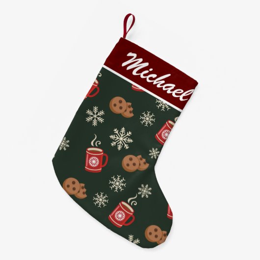 Schattigee sneeuwvlok Cookie & Cocoa Green Pattern Kleine Kerstsok (Voorkant (Hangend))
