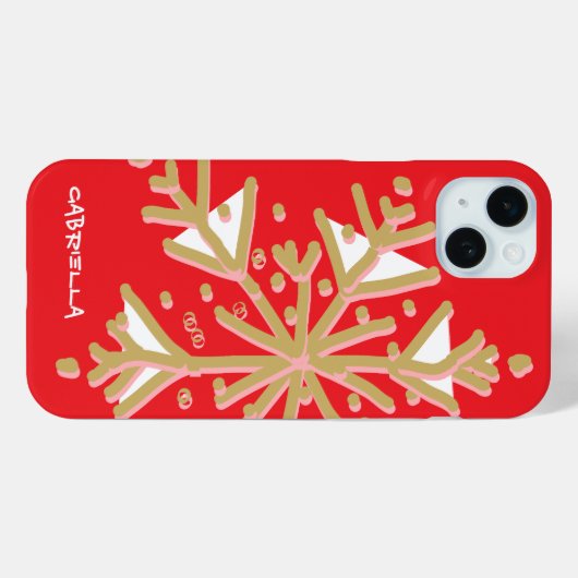 Schattigee sneeuwvlok monogrammed rood goud girly Case-Mate iPhone case (Achterkant (horizontaal))
