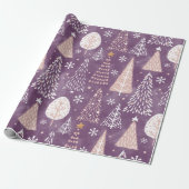 Schattigee Sneeuwvlokken & Kerstboom, Paarse & Per Cadeaupapier (Uitgerold)