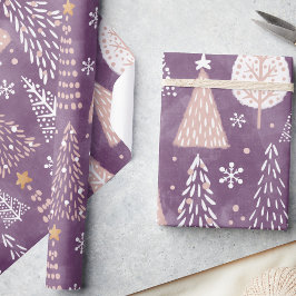 Schattigee Sneeuwvlokken & Kerstboom, Paarse & Per Cadeaupapier