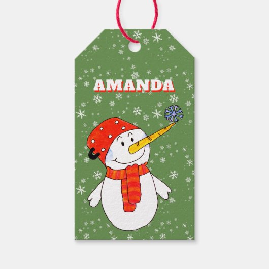 Schattigee sneeuwvlokken Kind naam kerst Cadeaulabel (Voorkant)