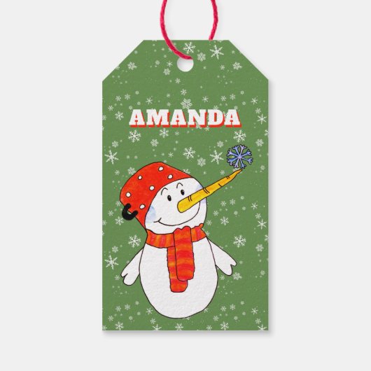 Schattigee sneeuwvlokken Kind naam kerst Cadeaulabel (Achterkant)