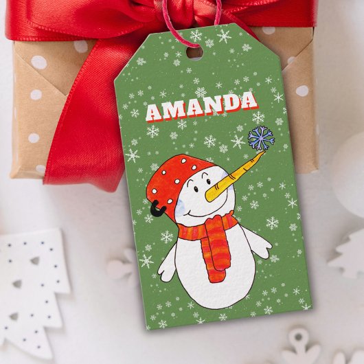 Schattigee sneeuwvlokken Kind naam kerst Cadeaulabel